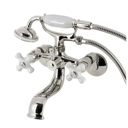 Kingston Brass Tub Wall Mount Clawfoot Tub Faucet with Hand Shower, Polished Nickel KS225PXPN